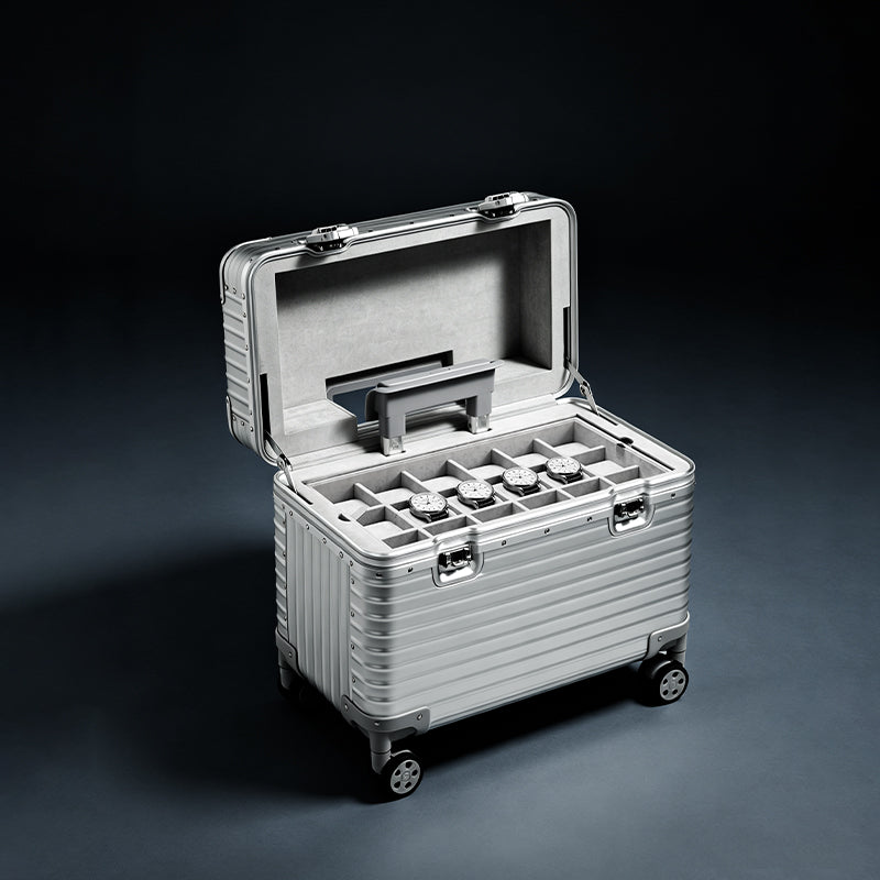 FANXI aluminum alloy jewelry storage box with pull handle TSA lock large capacity travel display storage box X080