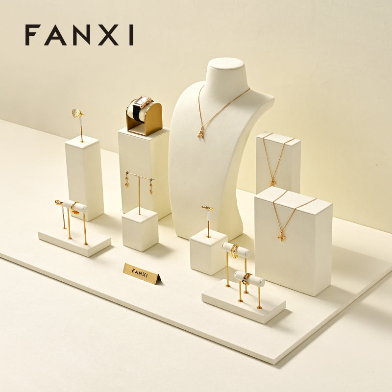 FANXI Beige Ring Pendant Earrings Jewelry Display Set TT331