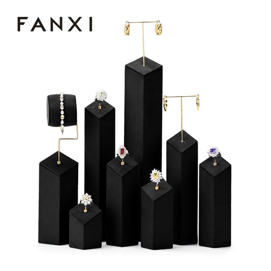 FANXI Black Microfiber Earrings Ring Watch Jewelry Display Set TT301