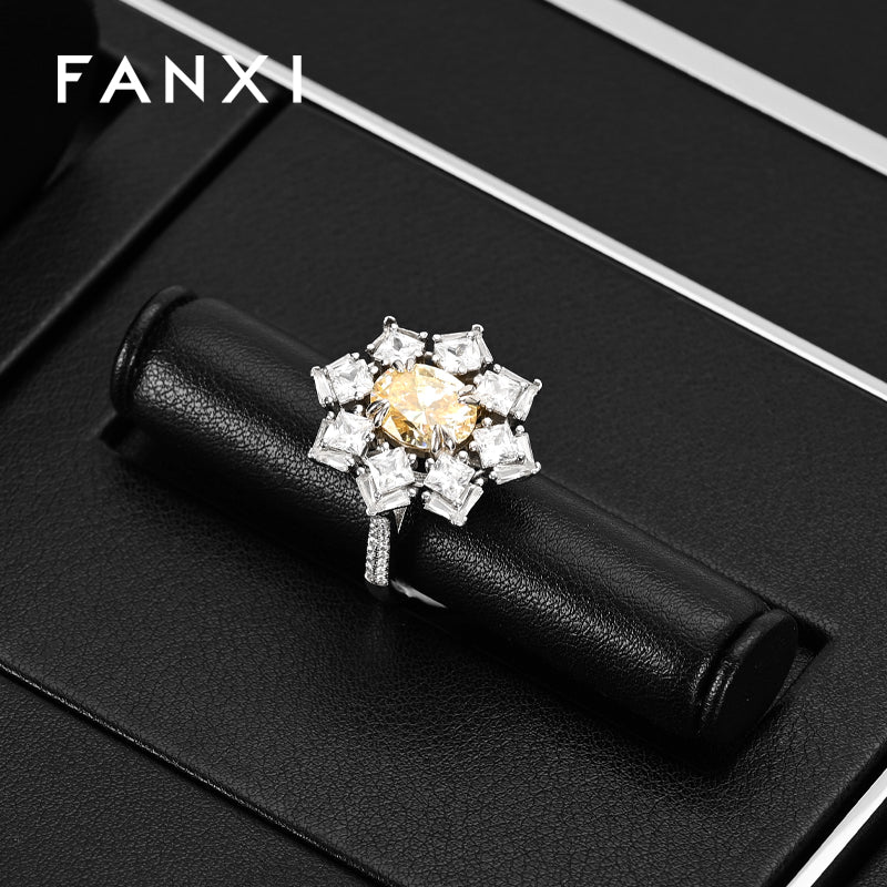 FANXI Black PU Leather Earrings Ring Necklace Jewelry Display Set TT319