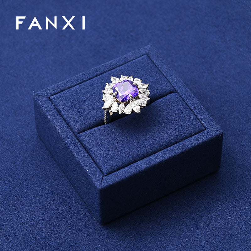 FANXI Blue Microfiber Earrings Ring Necklace Jewelry Display Set TT266