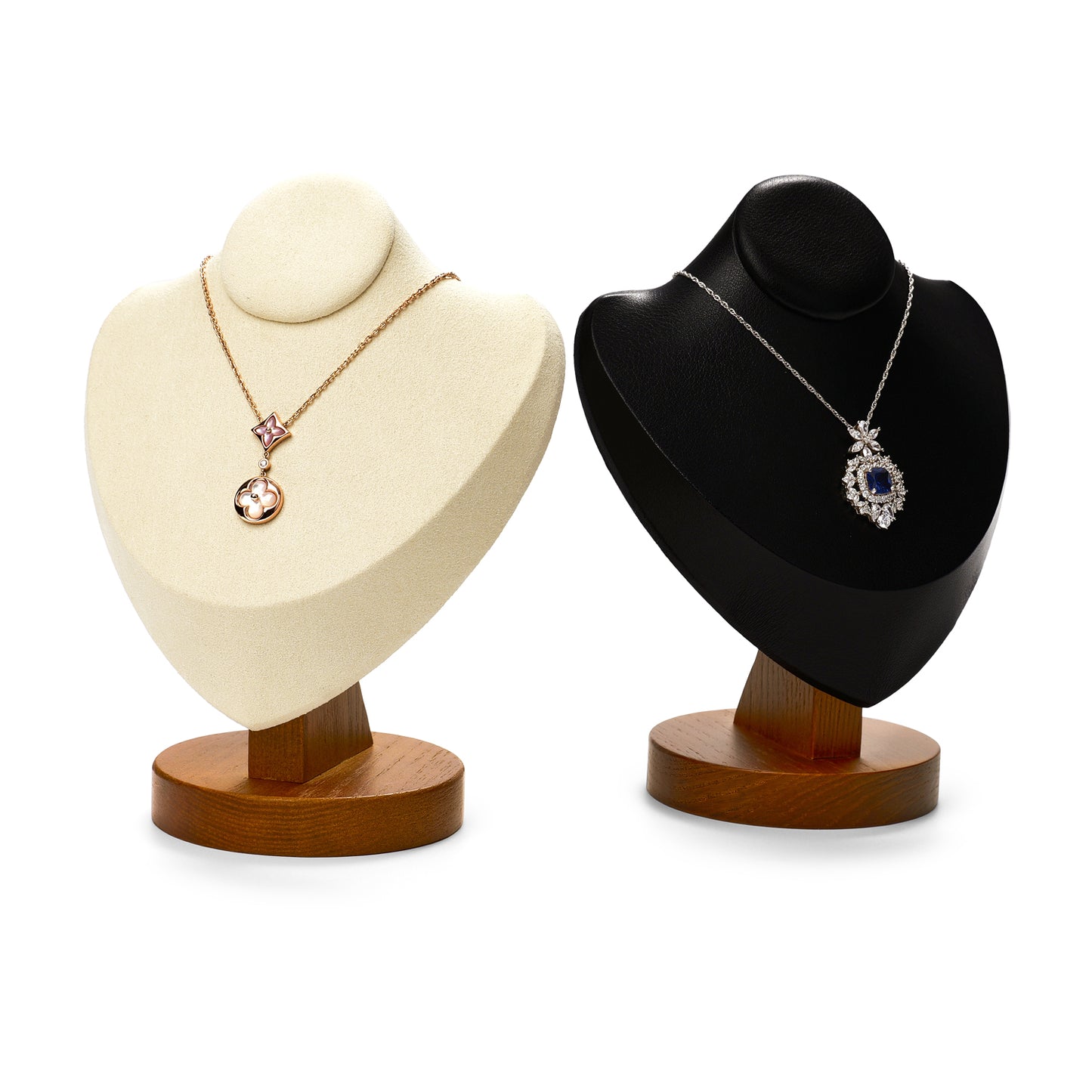 Premium Wood Microfiber Necklace Bust Display Stand SM050