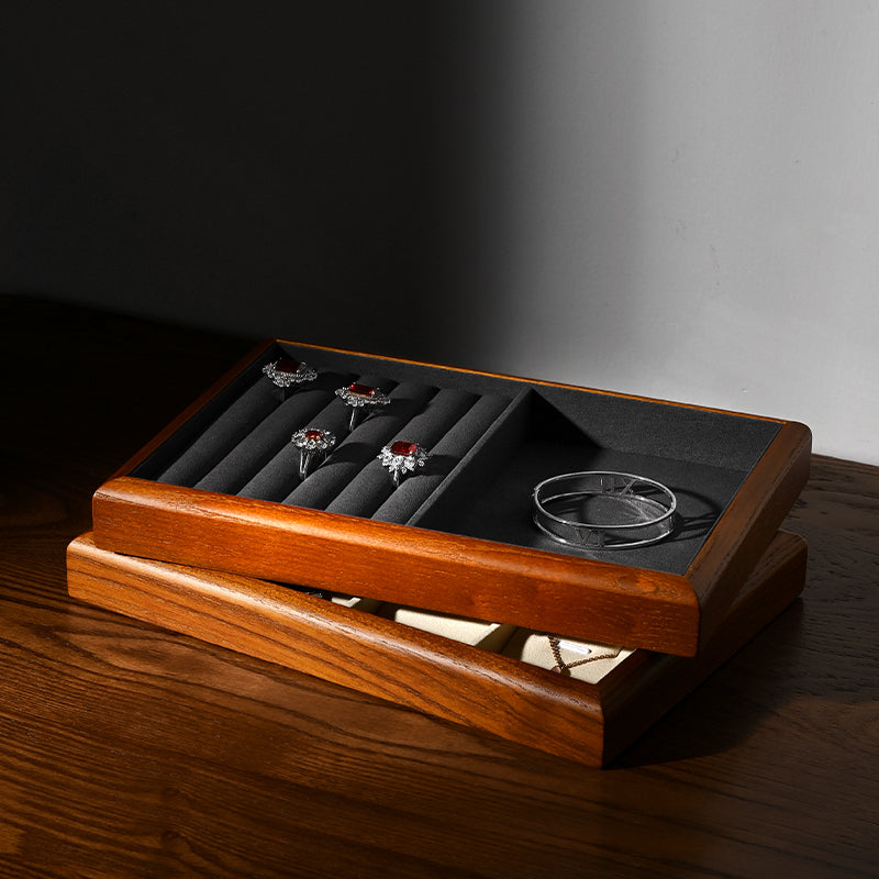 FANXI solid wood jewelry tray for displaying bracelets, rings, and necklaces.P180-182