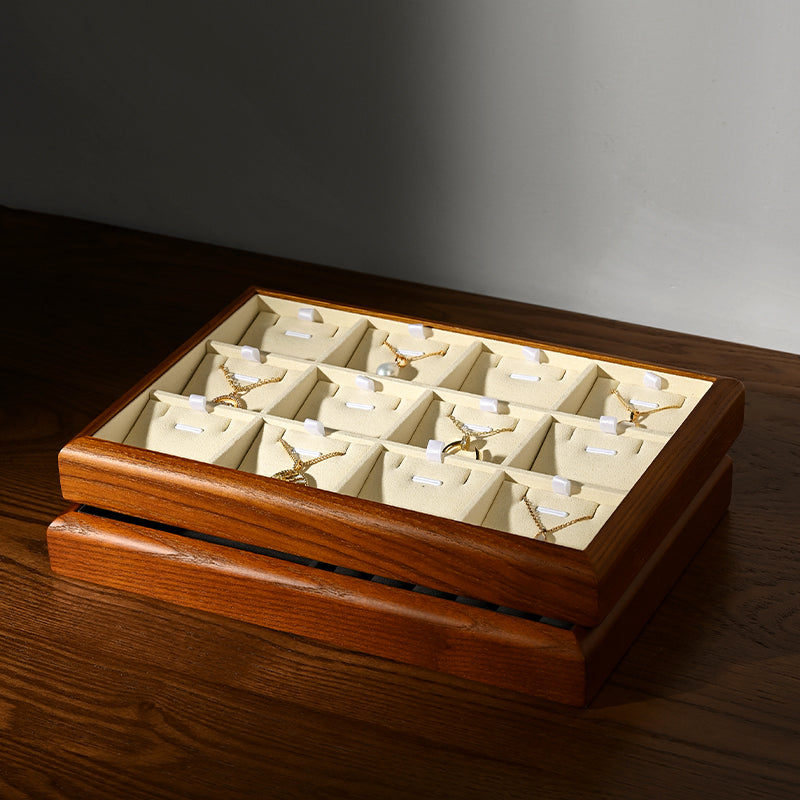 FANXI solid wood jewelry tray for displaying bracelets, rings, and necklaces.P180-182