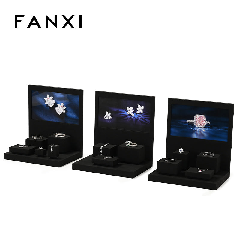 FANXI Black Microfiber Earrings Ring Necklace Jewelry Display Set TT254