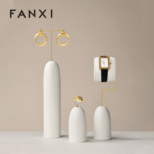 White PU Leather Ring Earring Necklace Jewelry Display Set TT360