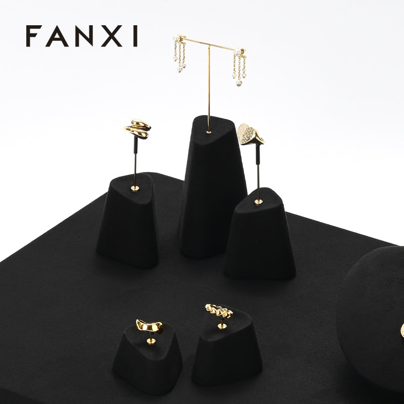 FANXI Black Microfiber Earrings Ring Necklace Jewelry Display Set TT345