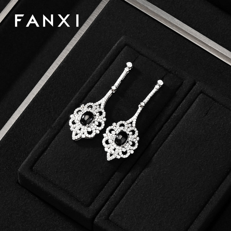 FANXI Black Microfiber Earrings Ring Necklace Jewelry Display Set TT369