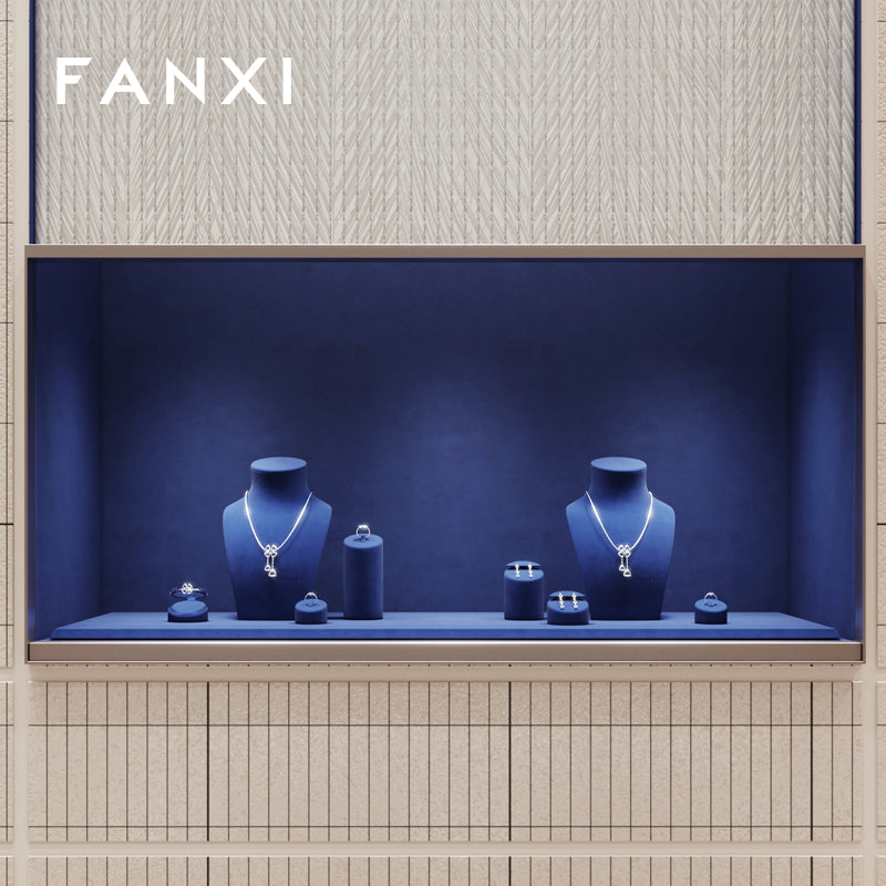 FANXI Blue Microfiber Earrings Ring Necklace Jewelry Display Set TT311