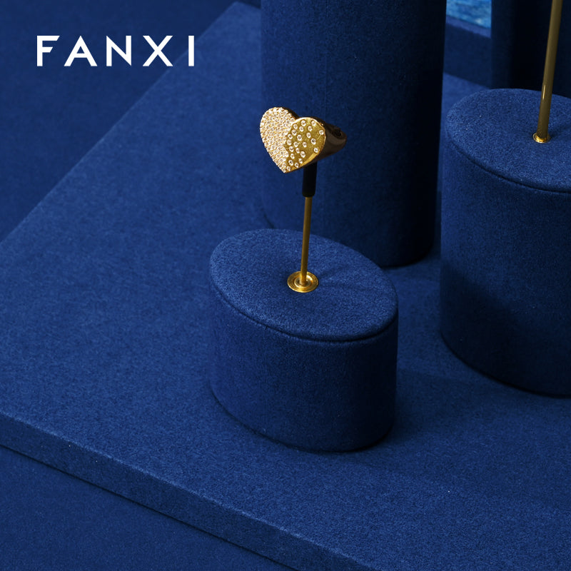 FANXI Blue Microfiber Earrings Ring Necklace Jewelry Display Set TT327