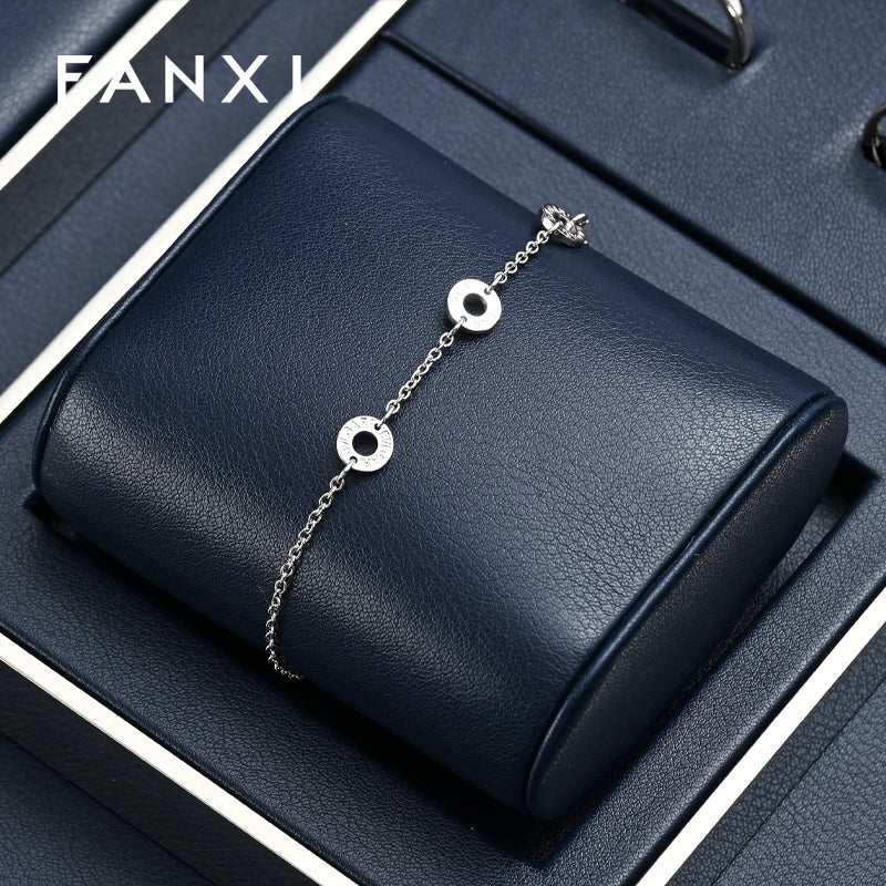 FANXI Blue PU Leather Earrings Ring Necklace Jewelry Display Set TT318