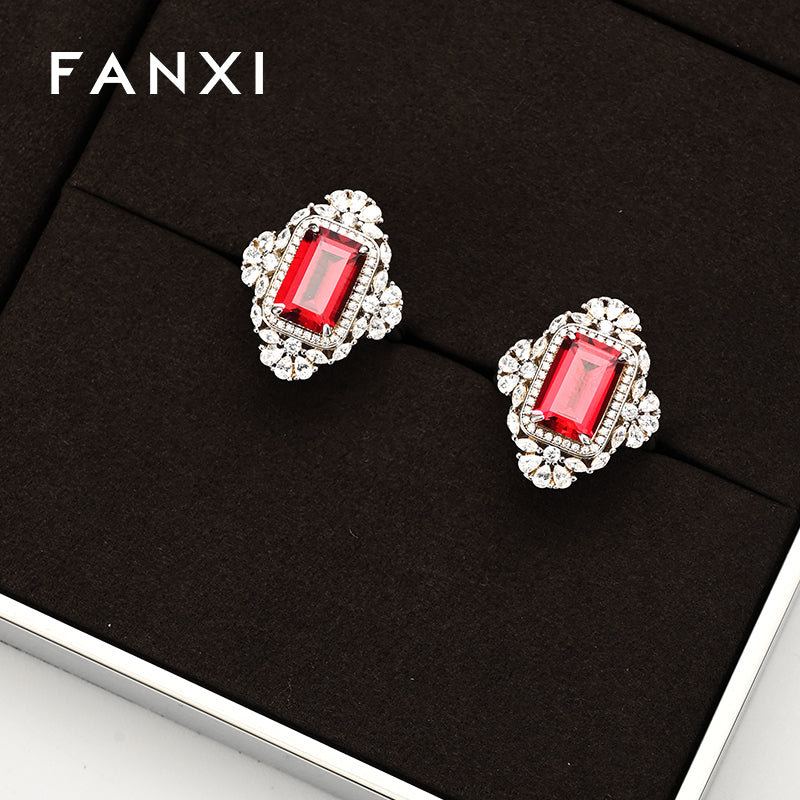 FANXI Brown Microfiber Earrings Ring Necklace Jewelry Display Set TT298