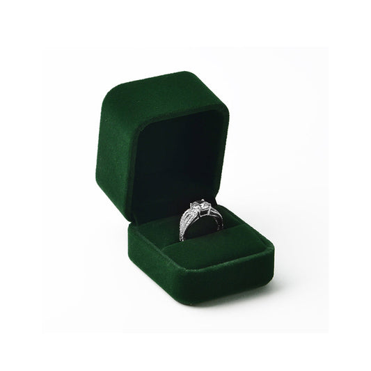 Dark Green Round Corner Velvet Jewelry Ring Box H07001