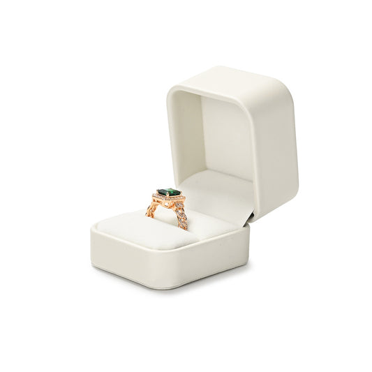 Classic Beige PU Leather Velvet Jewelry Ring Box H16001