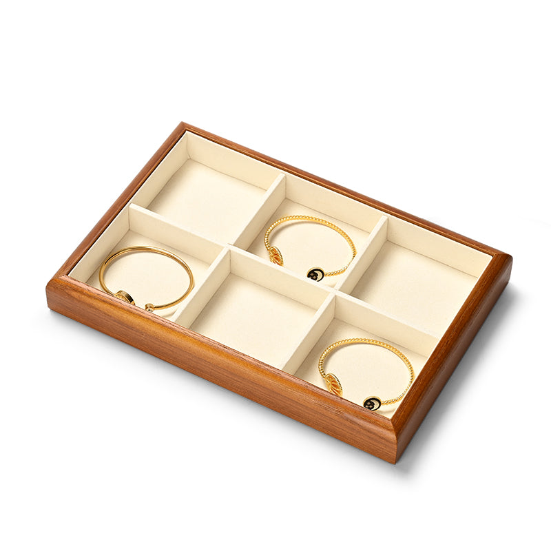FANXI solid wood jewelry tray for displaying bracelets, rings, and necklaces.P180-182