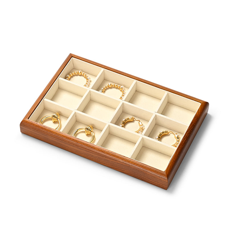 FANXI solid wood jewelry tray for displaying bracelets, rings, and necklaces.P180-182
