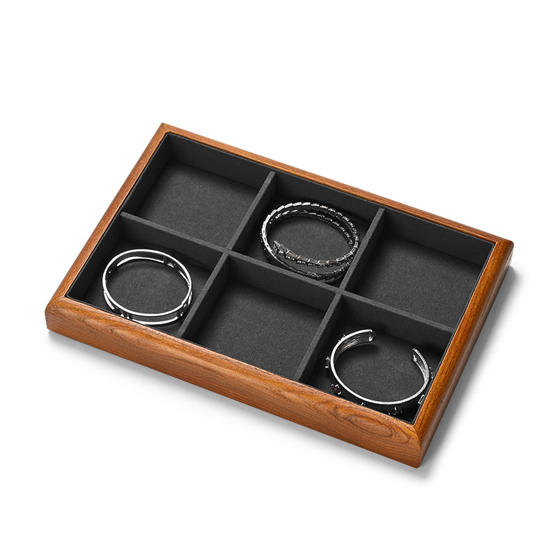 FANXI solid wood jewelry tray for displaying bracelets, rings, and necklaces.P180-182