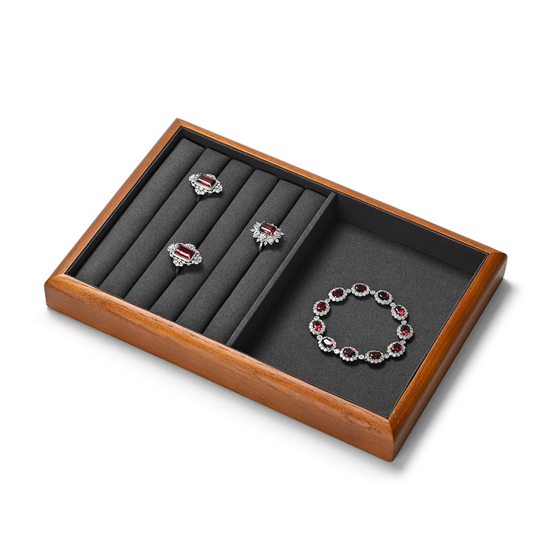 FANXI solid wood jewelry tray for displaying bracelets, rings, and necklaces.P180-182