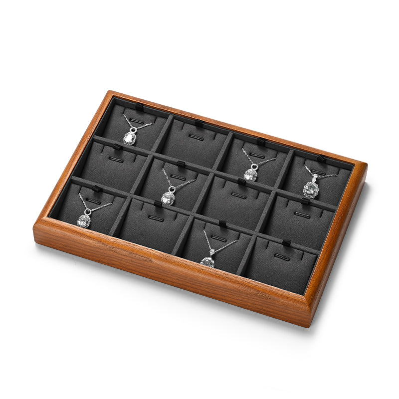 FANXI solid wood jewelry tray for displaying bracelets, rings, and necklaces.P180-182