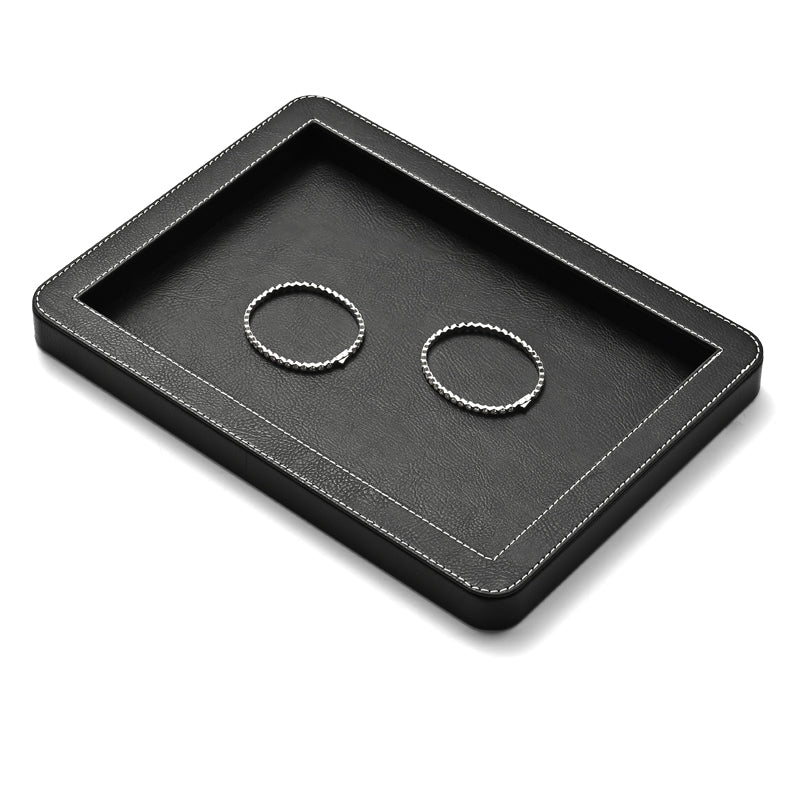 Elegant Round Black/Gray/Green Stitching Jewelry Display Tray P214
