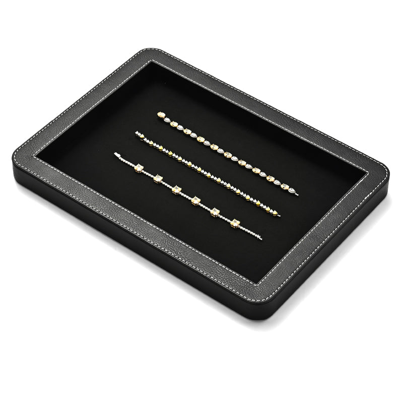 Elegant Round Black/Gray/Green Stitching Jewelry Display Tray P214
