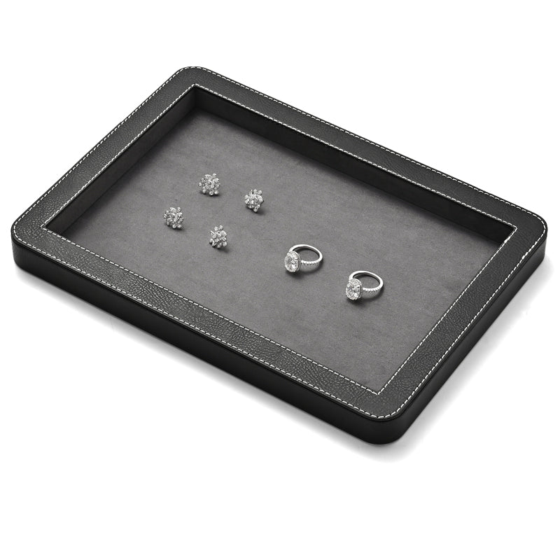 Elegant Round Black/Gray/Green Stitching Jewelry Display Tray P214