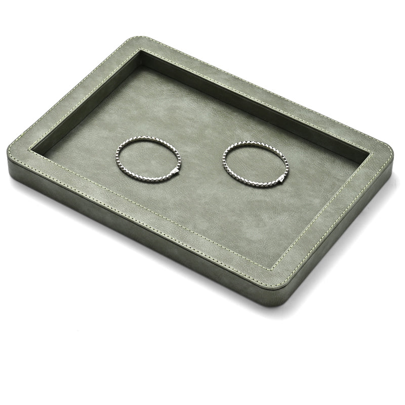 Elegant Round Black/Gray/Green Stitching Jewelry Display Tray P214