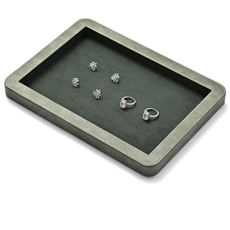 Elegant Round Black/Gray/Green Stitching Jewelry Display Tray P214