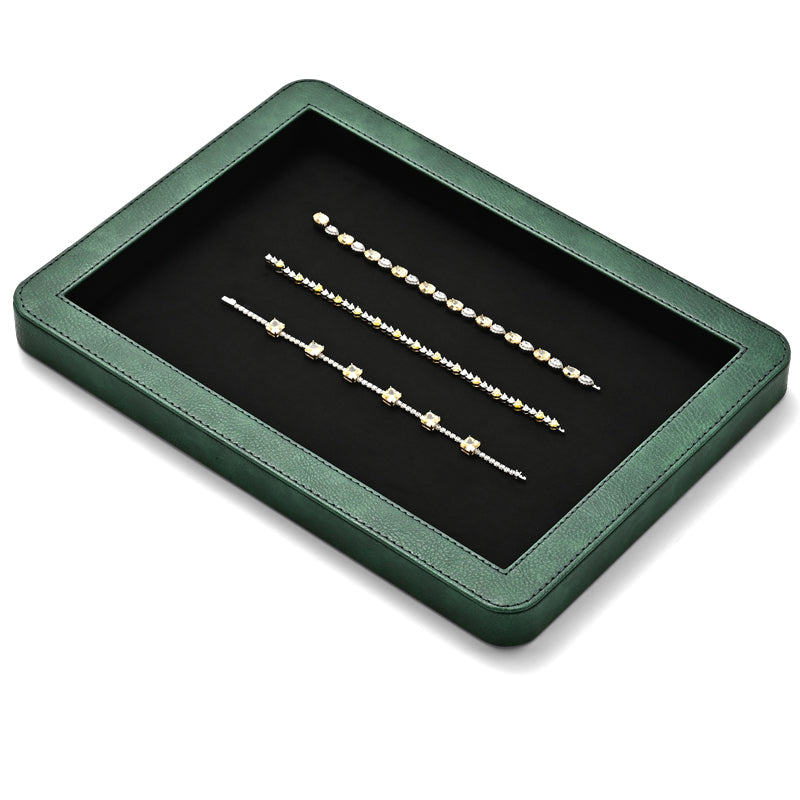 Elegant Round Black/Gray/Green Stitching Jewelry Display Tray P214
