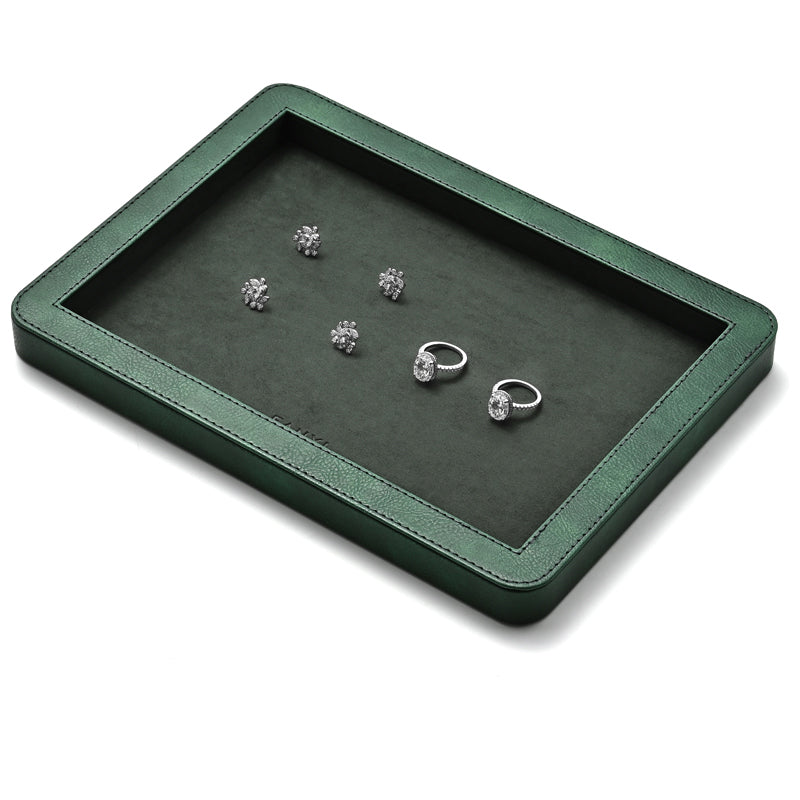 Elegant Round Black/Gray/Green Stitching Jewelry Display Tray P214