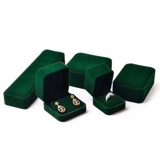 Dark Green Round Corner Velvet  Gift Jewelry Box H070