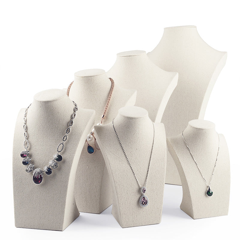 White Linen Necklace Jewelry Bust
