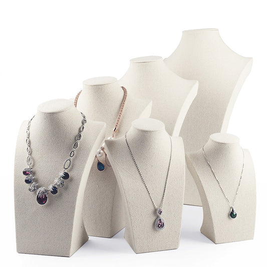 White Linen Necklace Jewelry Bust