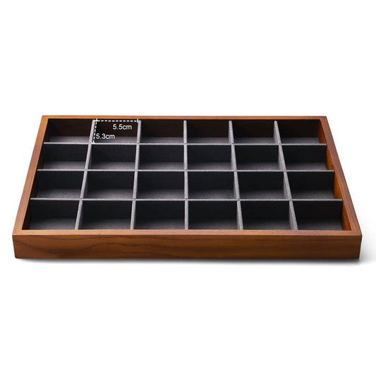 Dark Gray Wood Stackable Jewelry Organizer Tray 24 Grids P05102