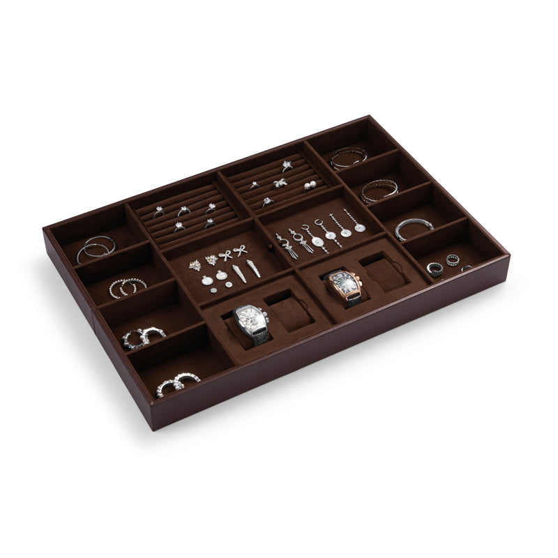 Coffee PU Leather Jewelry Storage Tray P12502