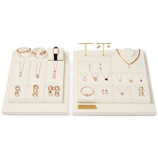 Beige Microfiber Ring Necklace Jewelry Display Set TT168