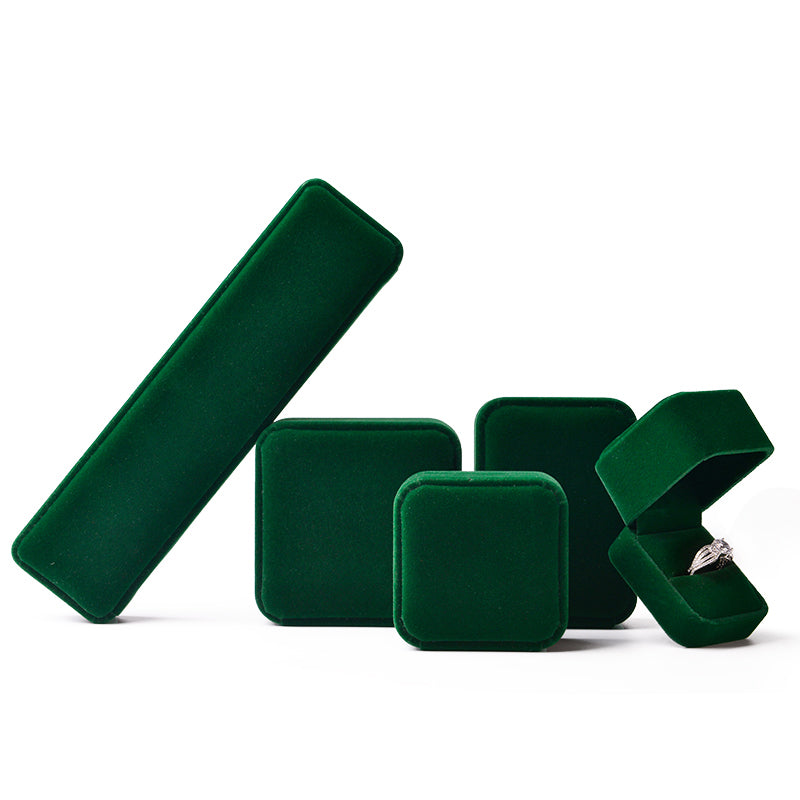 Dark Green Round Corner Flannelette Jewelry Box