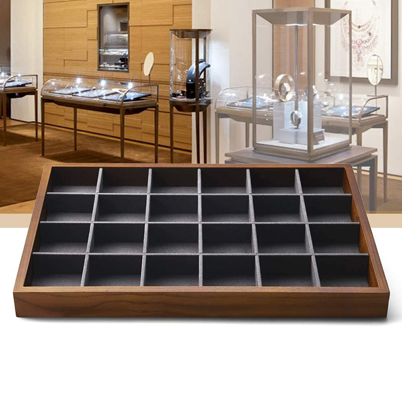 Dark Gray Wood Stackable Jewelry Organizer Tray 24 Grids P05102