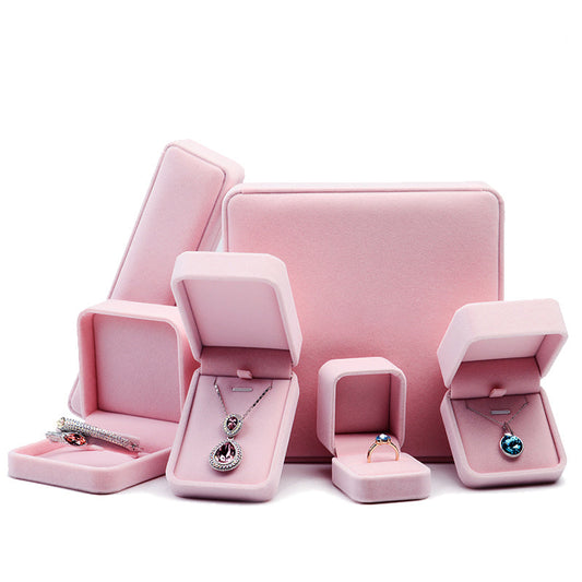 Pink Round Corner Flannelette Jewelry Packaging Box H008