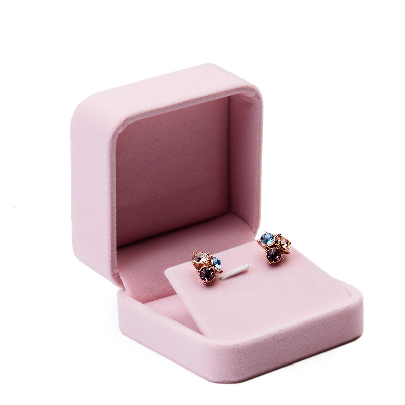 Pink Round Corner Flannelette Jewelry Packaging Box H008