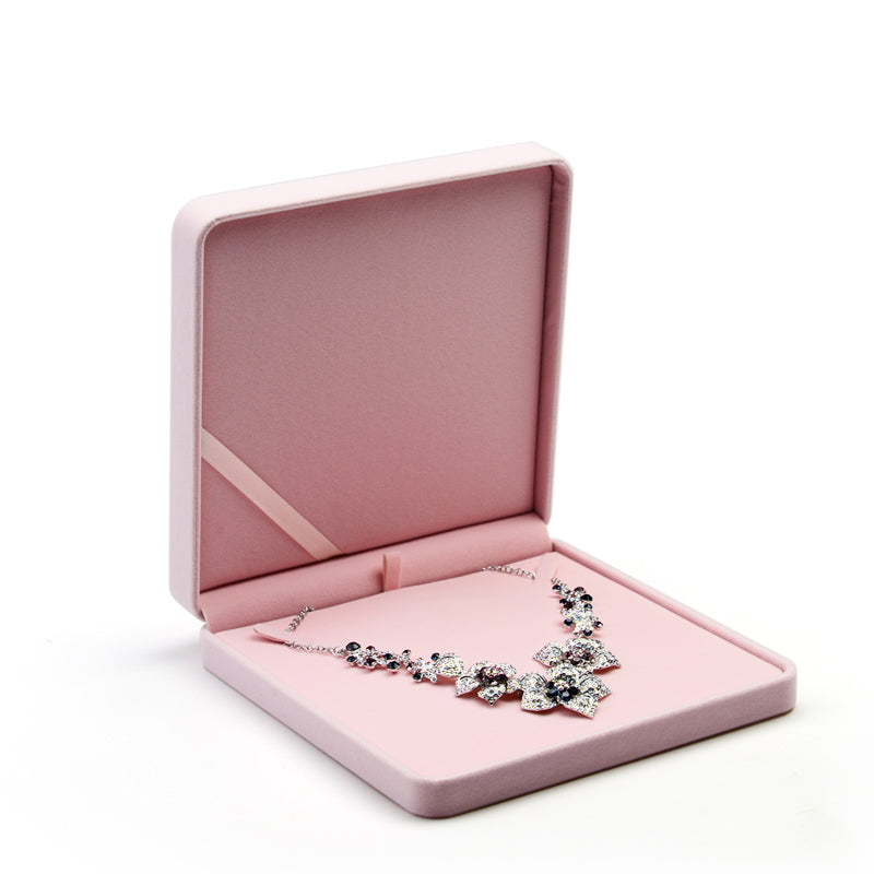 Pink Round Corner Flannelette Jewelry Packaging Box H008