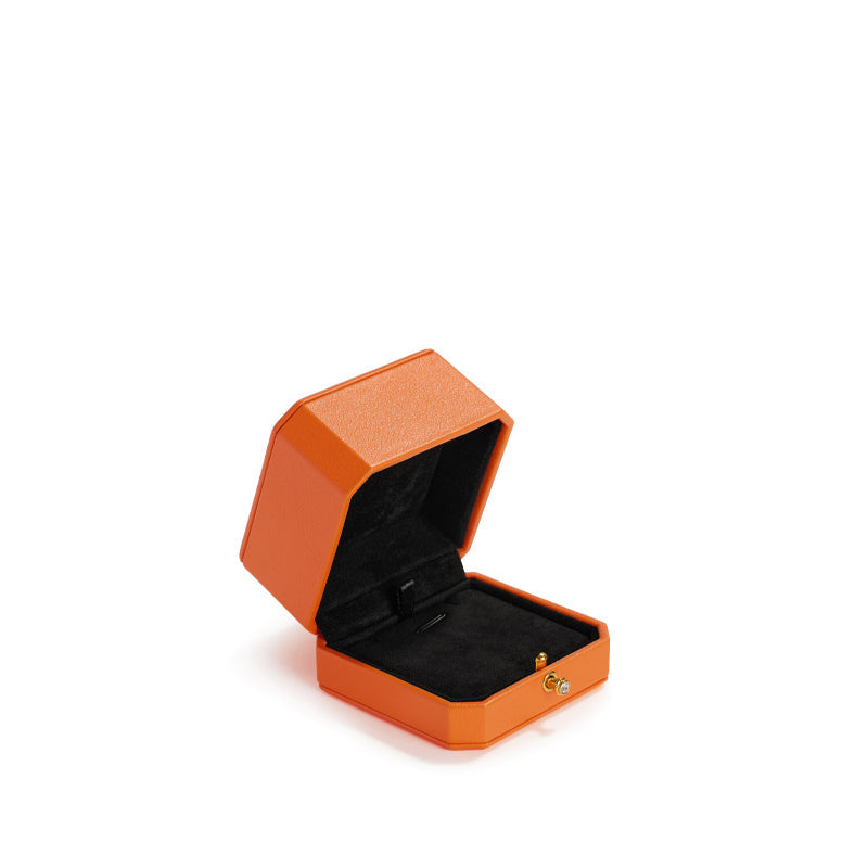 Orange Octagonal Leatherette Jewelry Box H137